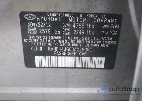 2013 Hyundai Azera z USA, uszkodzony, nr VIN KMHFH4JG0DA228081
